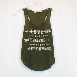 Kali Reve Los Angeles Olive Green Boho Graphic Tank Top